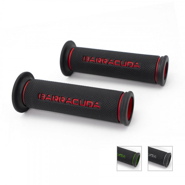 Coppia Manopole Barracuda Moto Gomma Universali Nero Rosso Verde Grigio Road Racing diametro 22 da 120mm