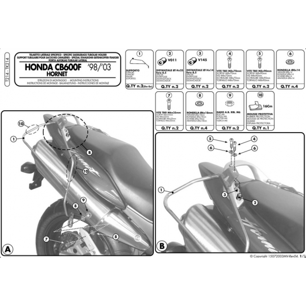 Telaietti Specifici Per Borse Laterali Soffici Kappa TK214 Road Racing Moto Honda Hornet 600 1998-2002 2