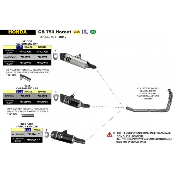Collettore Acciaio Inox Arrow 71780MI Road Racing Moto Honda Hornet 750 2023-2024 2