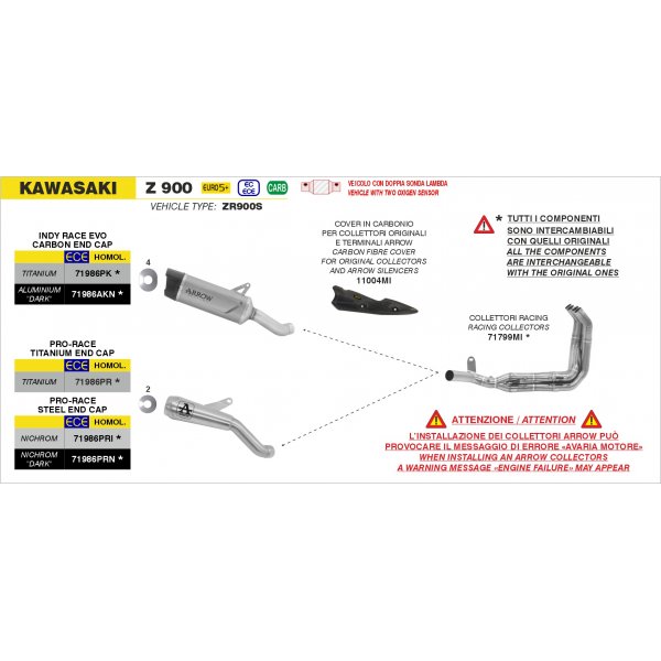 Terminale Omologato Arrow Pro-Race Titanio Road Racing Moto Kawasaki Z 900 SE 2025 Street Sport Naked 2