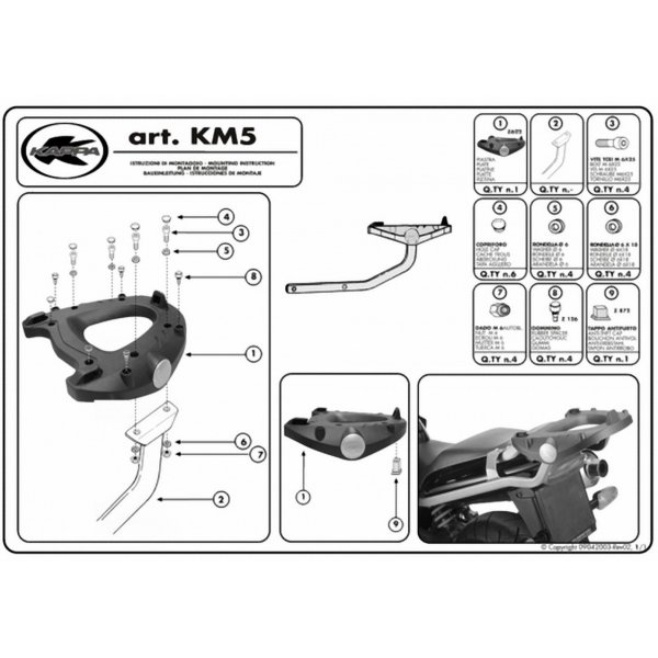 Piastra Nylon Portapacchi con kit fissaggio KM5M (Z667MK) per valigie MONOLOCK
