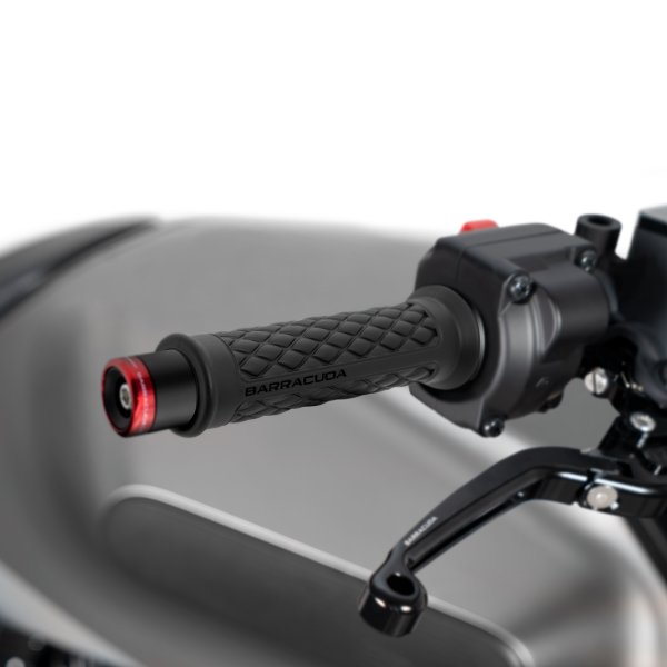Coppia Manopole Barracuda Moto Classic Basic Universali in Gomma Nero trama a Rombo