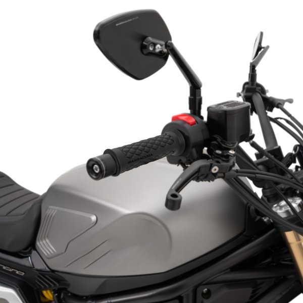 Coppia Manopole Barracuda Moto Classic Basic Universali in Gomma Nero trama a Rombo