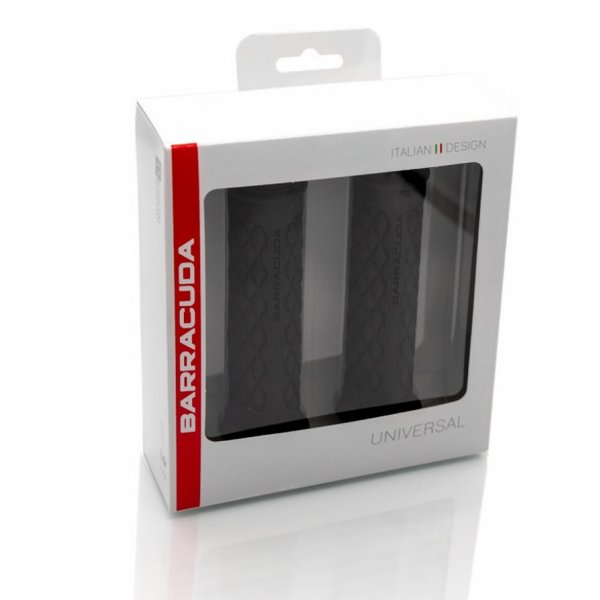 Coppia Manopole Barracuda Moto Classic Basic Universali in Gomma Nero trama a Rombo