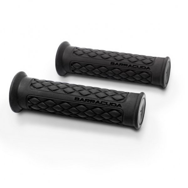 Coppia Manopole Barracuda Moto Classic Basic Universali in Gomma Nero trama a Rombo